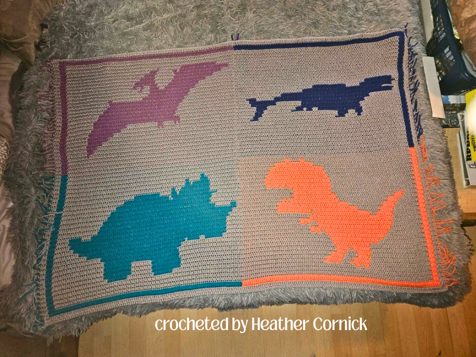 Jurassic Friends Kids Afghan Crochet Pattern Dinosaur Blanket